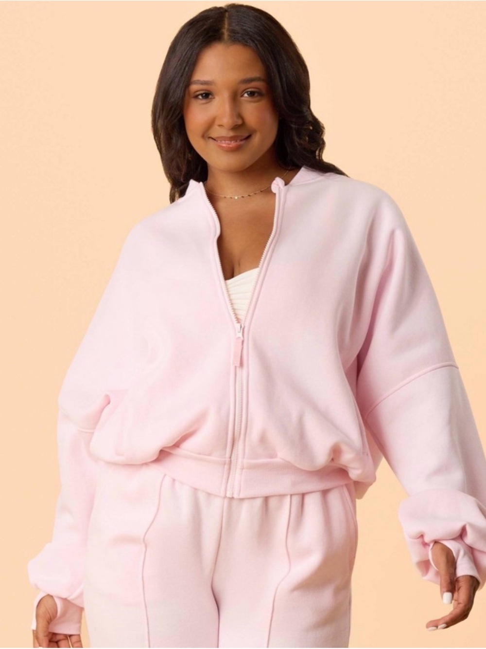 Blogilates Women's Marshmallow Bomber Jacket - Light Pink 2X